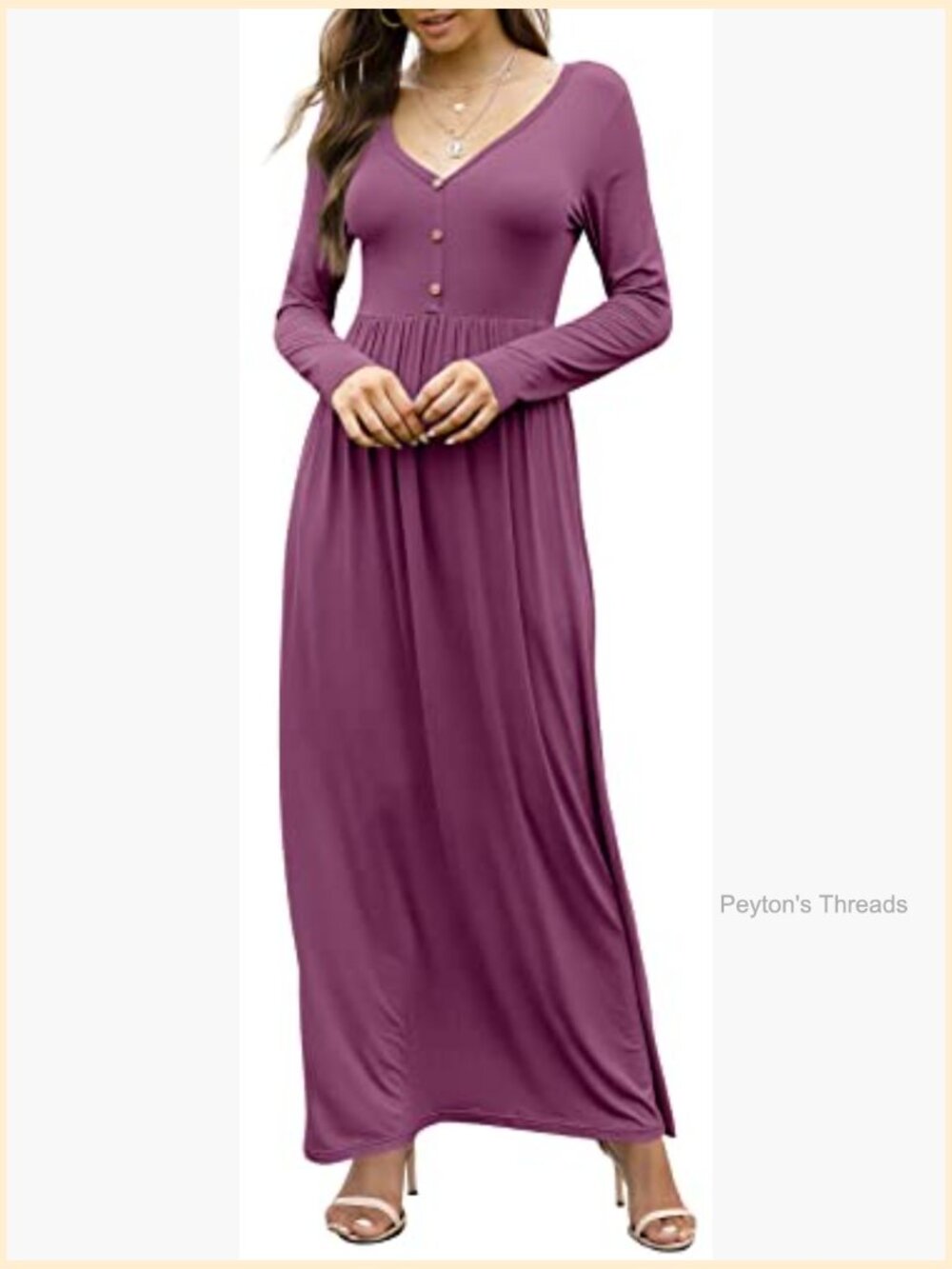 Long Sleeve V Neck Button Maxi Dress with Pockets - Picture 5 of 7